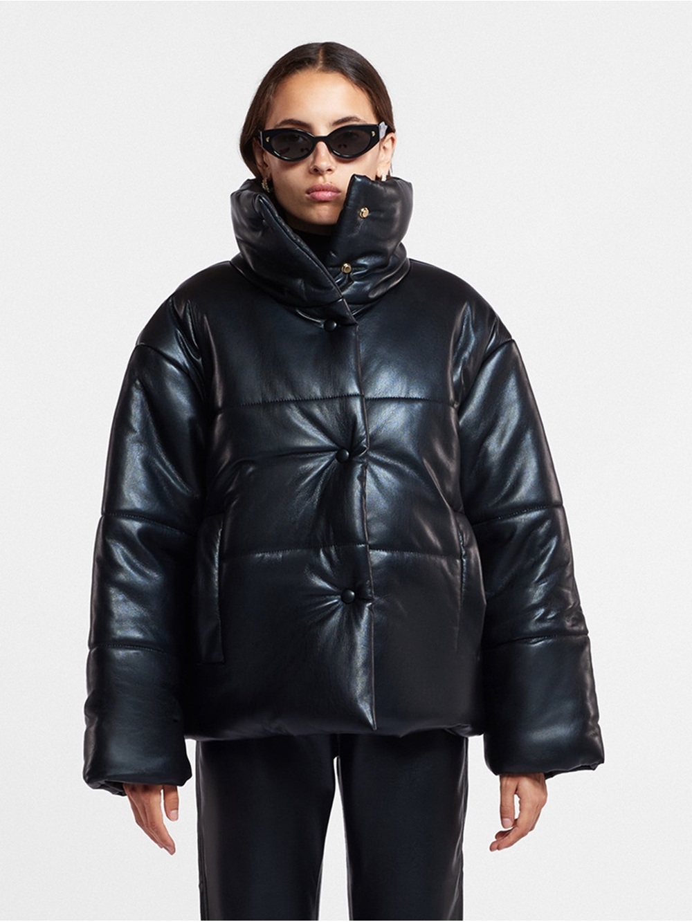 Nanushka Okober Black Vegan Leather Puffer Jacket (New without tag)